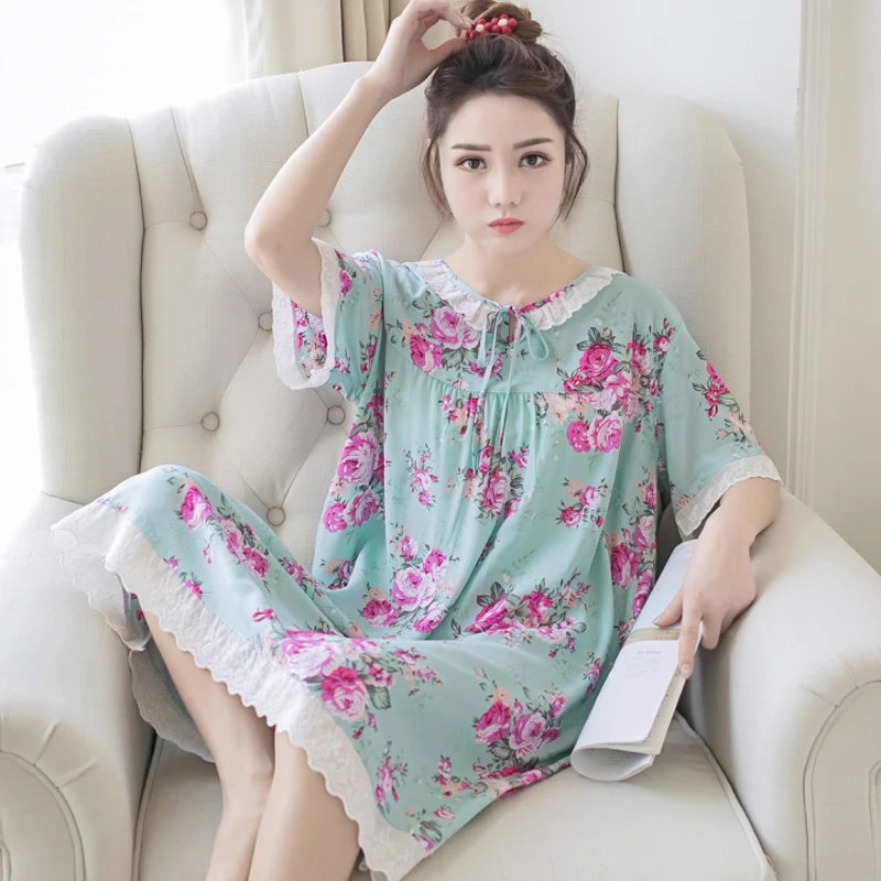 

2020 Nightgown Women Summer Korean Short-Sleeved Cotton Dress Short Dress Women Home Wear Thin Style Nightdress Dressing Gown