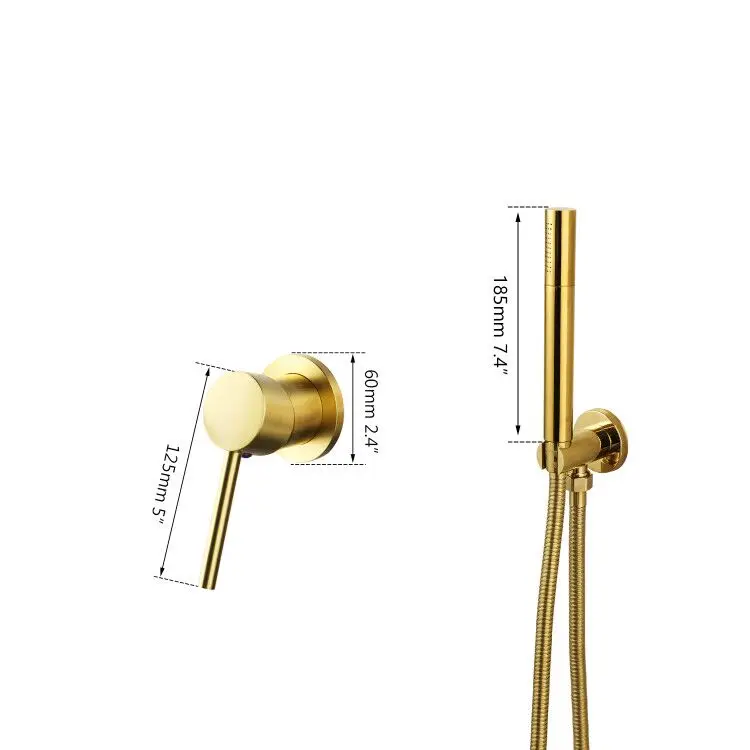 ZAPPO Luxury Golden Polished Bathroom Hot and Cold Mixer Bath Wall Mounted Hand Held Shower Head Kit Shower Faucet Sets