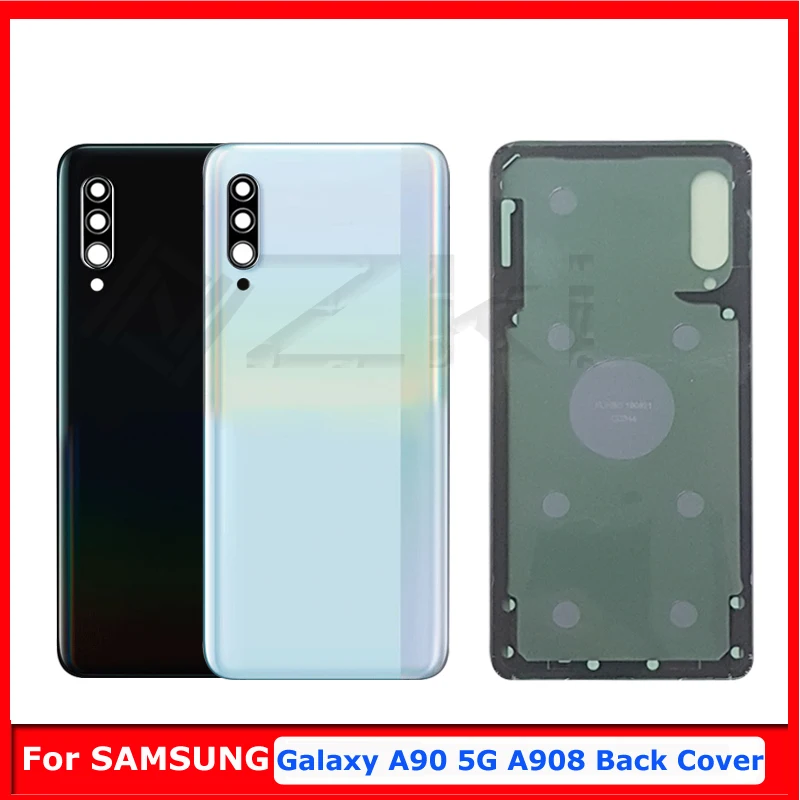 A908 Battery Door Housing Case With Glue Adhesive Replacement Parts For Samsung Galaxy A90 5G Rear Back Cover Camera Lens Frame