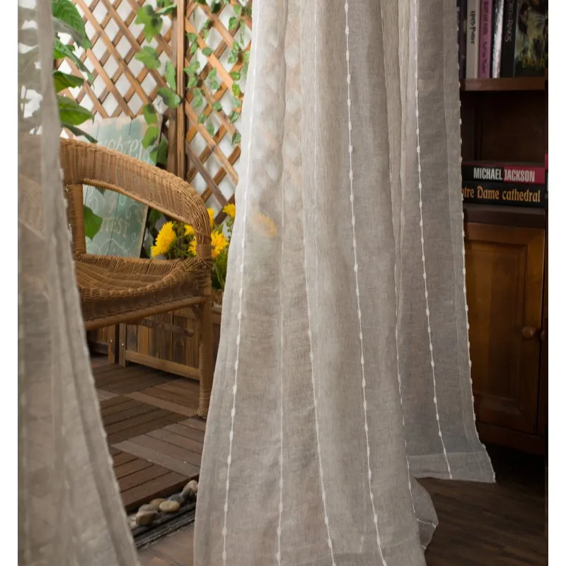 Modern Brown Stripe embroidered curtain yarn For living room bedroom study curtain yarn embroidery stripe curtain custom curtain