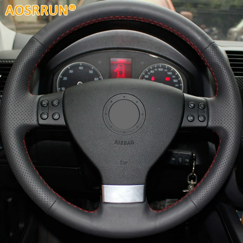 Leather Trim Accessories Car Steering Wheel Cover For Volkswagen Golf 5 Mk5 VW Passat B6 Jetta 5 Mk5 Tiguan 2007 2008 2009 2011