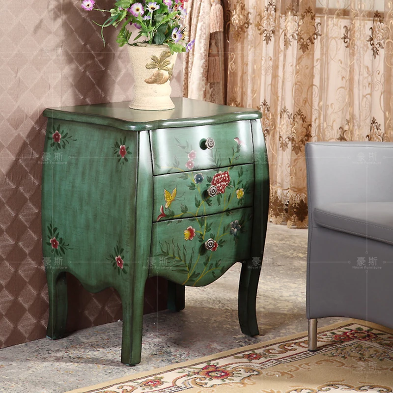 

American Pastoral Painted Furniture Storage Cabinet Three-drawer Bedside Table Storage Cabinet Sofa Cabinet Drawer Living Room