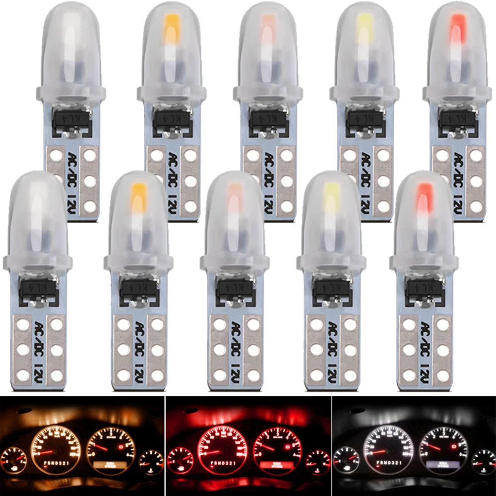 10Pcs T5 Led Bulb W3W W1.2W Led Canbus Car Interior Lights Dashboard warming indicator Wedge Auto Instrument Lamp 12V