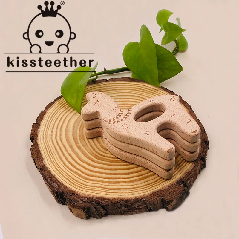 Kissteether Food Grade Deer Beech Wooden Teethers Baby Teether for Kids Children's Toys Diy Making  Rings Teething 