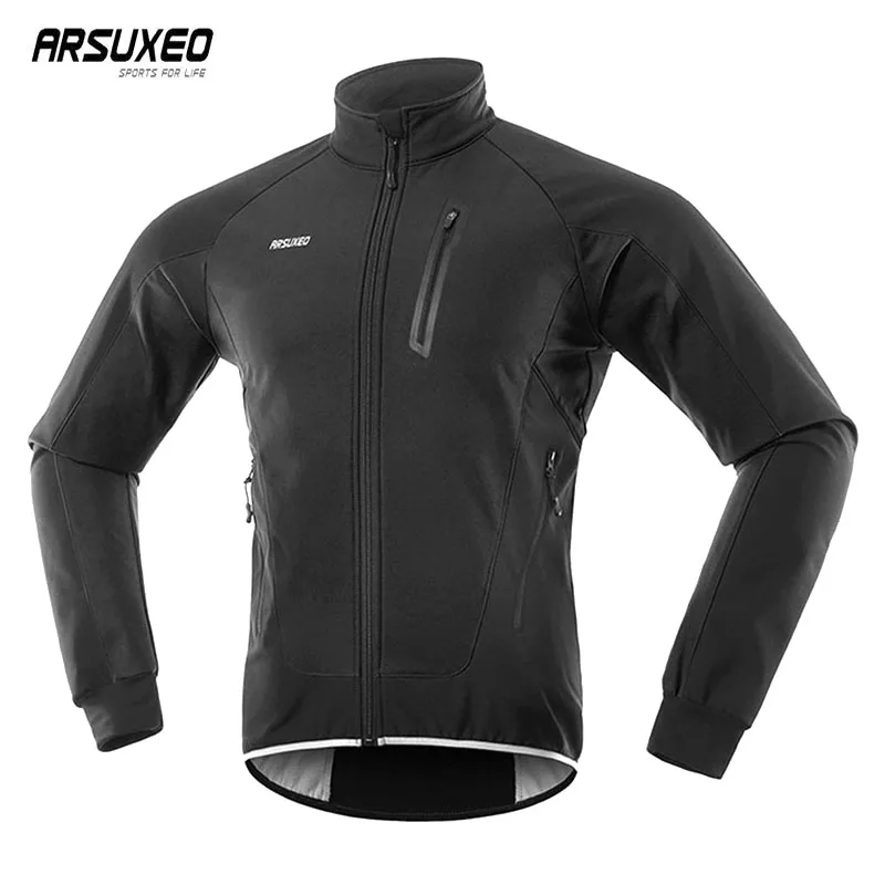 ARSUXEO Winter Cycling Jacket Men Waterproof Windproof Reflective Mountain Bike Jacket Thermal Fleece Bicycle Jacket Windbreaker