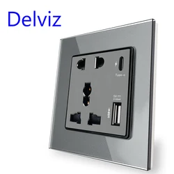 USB-розетка Delviz Power 2100 мА, панель из закаленного стекла, универсальный штекер 13 А, умная Быстрая зарядка 18 Вт 4 а, розетка настенного Интерфейса Типа C