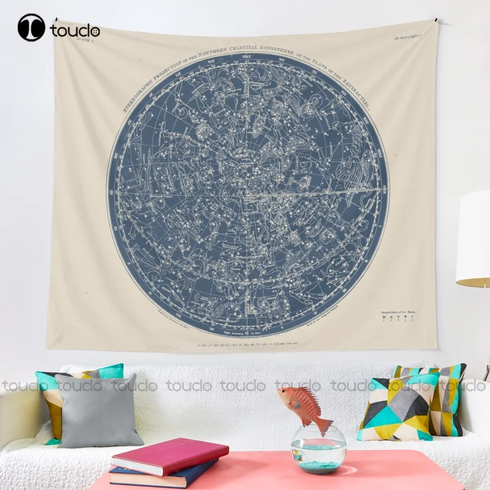 Constellations Of The Northern Hemisphere Vintage Azure Blue Tapestry Blanket Tapestry Bedroom Bedspread Decoration Hanging Wall