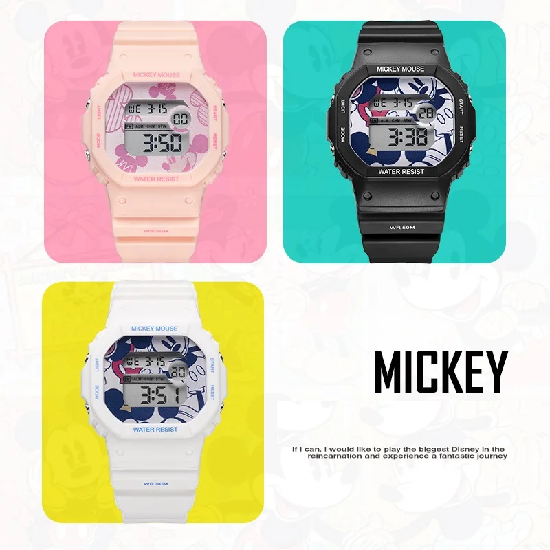 Montre-bracelet numérique Disney mickey Minnie Mouse pour enfants, étanche 50m, avec Graffiti, Sport, horloge, cadeau pour jeunes filles et garçons