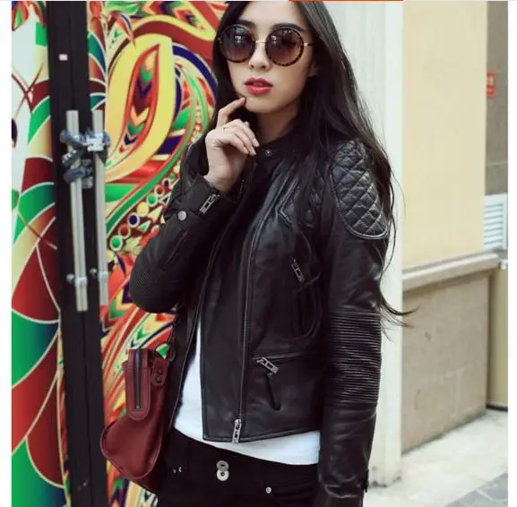 genuine Free shipping,women leather jacket.fashion soft sheepskin coat.quality short slim jackets.winter warm clothes plus size