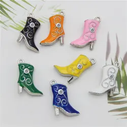 Julie Wang 2/7PCS Enamel High Heels Charms Alloy Small Shoes Boots Mixed Colors Pendant Bracelet Jewelry Making Accessory