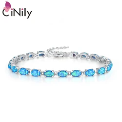 CiNily White Blue Pink Fire Opal Stone Chain Link Bracelet Silver Plated Black Gold Fine Strand Tennis Bracelets Jewelry Female