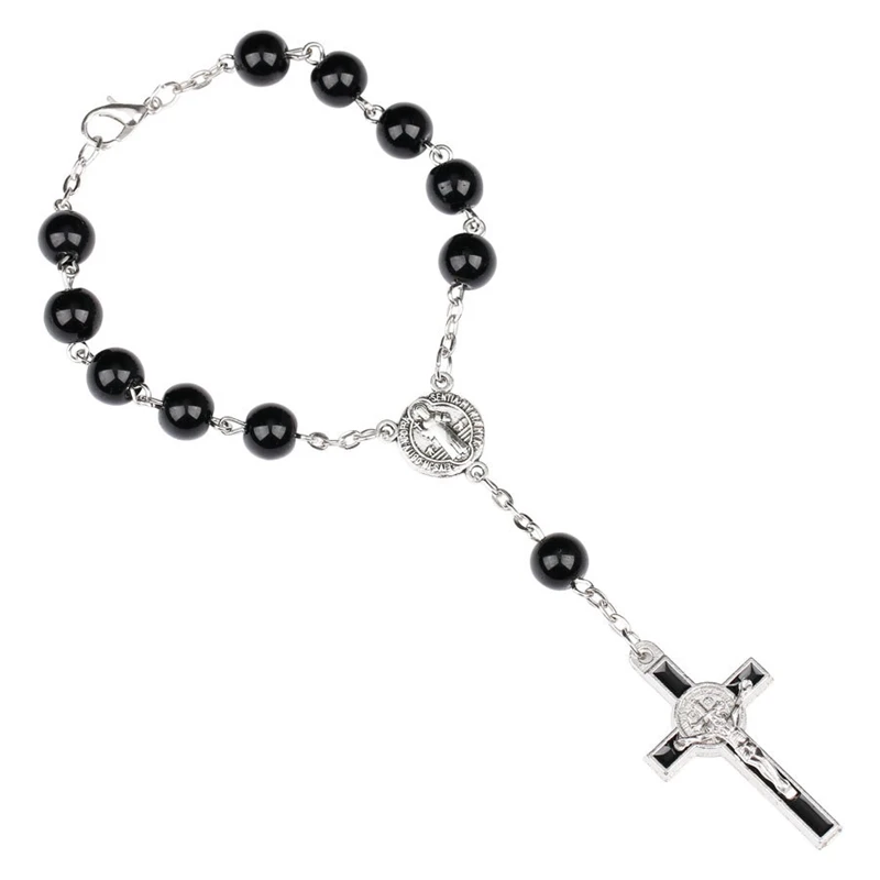 Catholic Crucifixion Of Jesus Cross Rosary Bracelet Saint Benedict Medal Prayer Beads Bracelets Jewelry