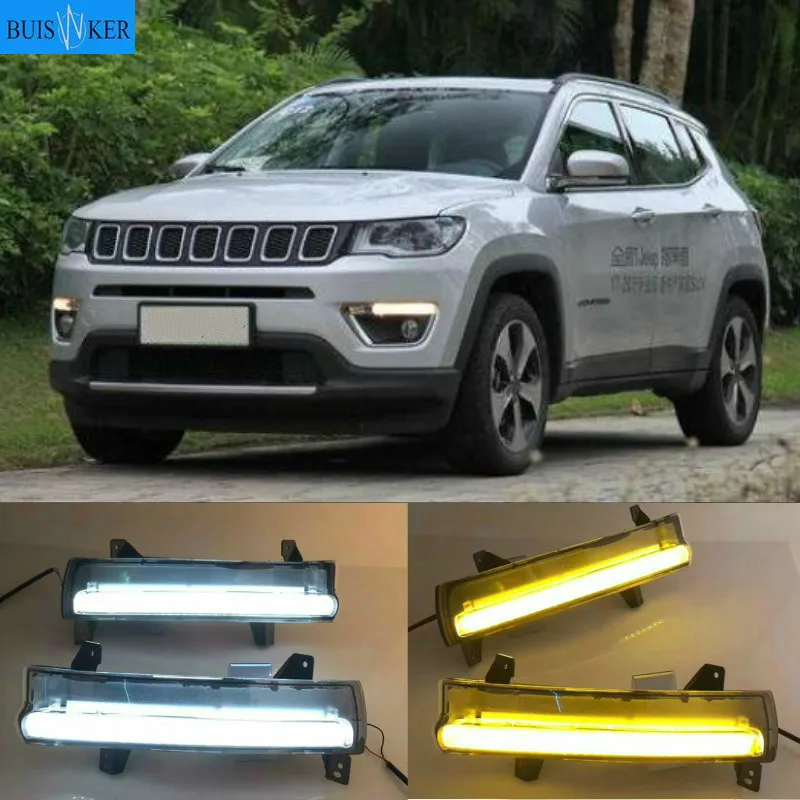 

2 pcs car styling For Jeep Compass 2017 2018 LED DRL Daytime driving Running Lights Daylight Waterproof Lamp yellow turn signal