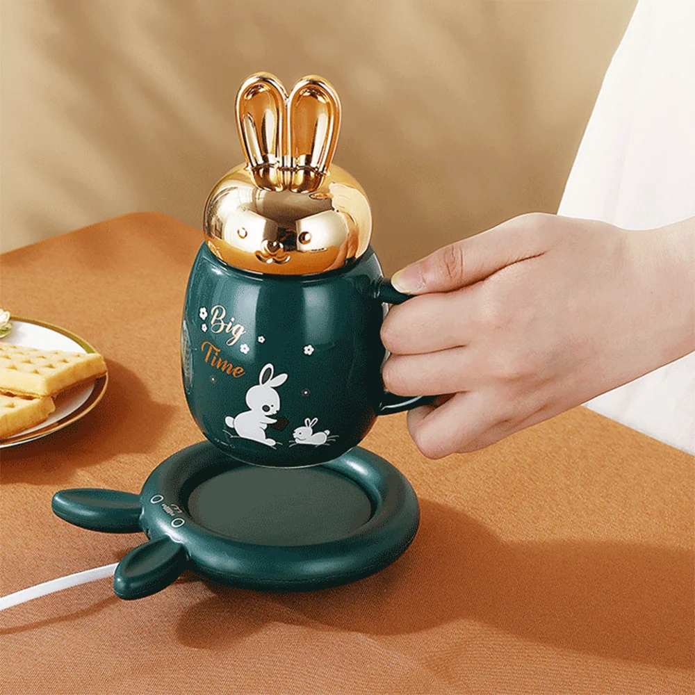 New Smart Thermostatic Coaster Cute Rabbit Mug Warmer Set Cup Heating Pad Home Office Gift Coffee Mug Warmer Water Heater