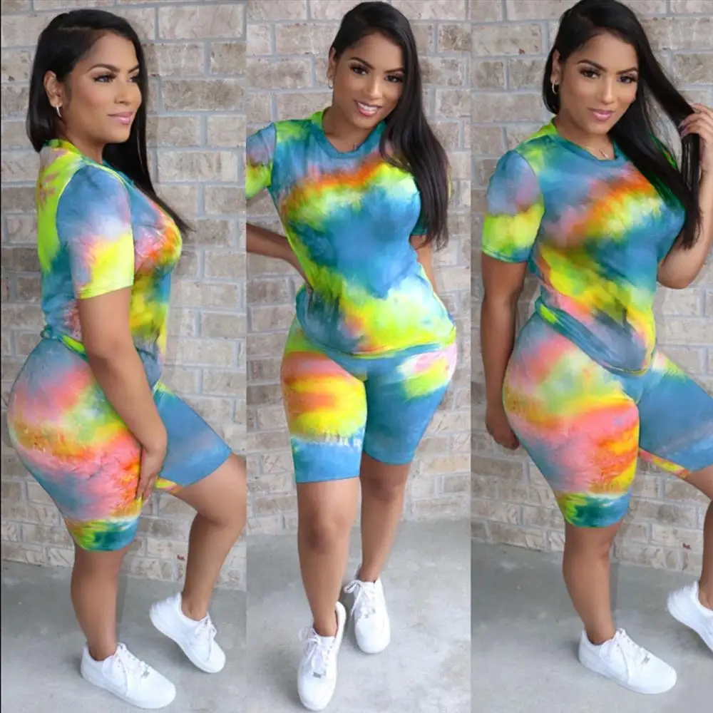 two piece set women 2 piece set women outfits home clothes 2 pieces sets t shirts shorts o-neck print  sexy wholesale