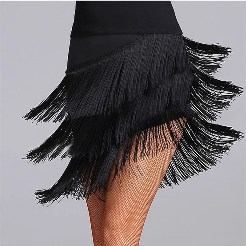 Latin Style Dance Skirt Sexy Women Costume Samba Tango Layers Tassels Dress Standard Competition Salsa Lady Latin Black Skirts