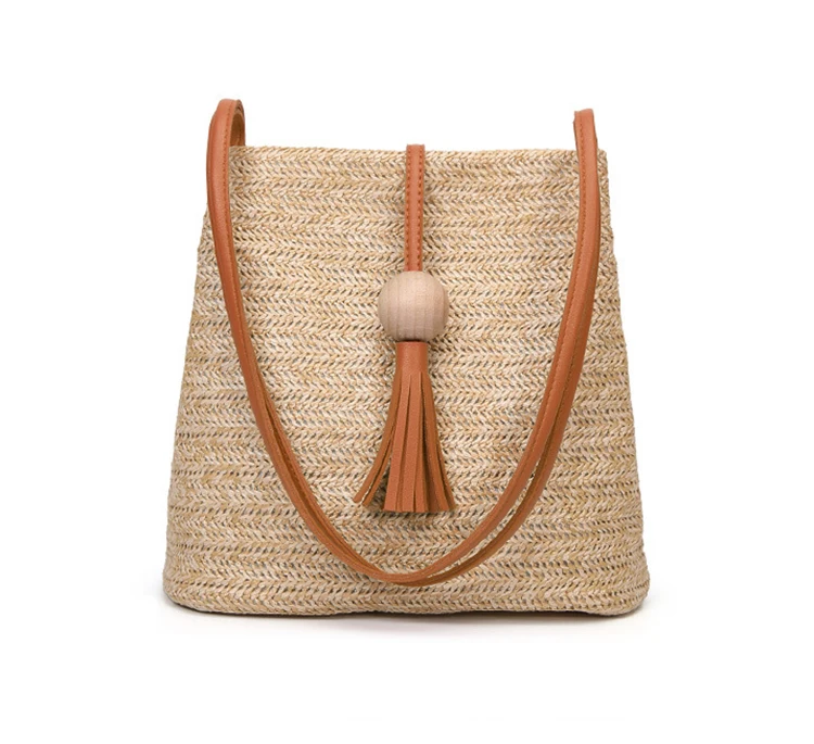 Mulheres Saco De Palha Bohemian Rattan Bolsa De Praia Handmade Kintted Crossbody Balde Sacos De Verão Borla Saco De Praia