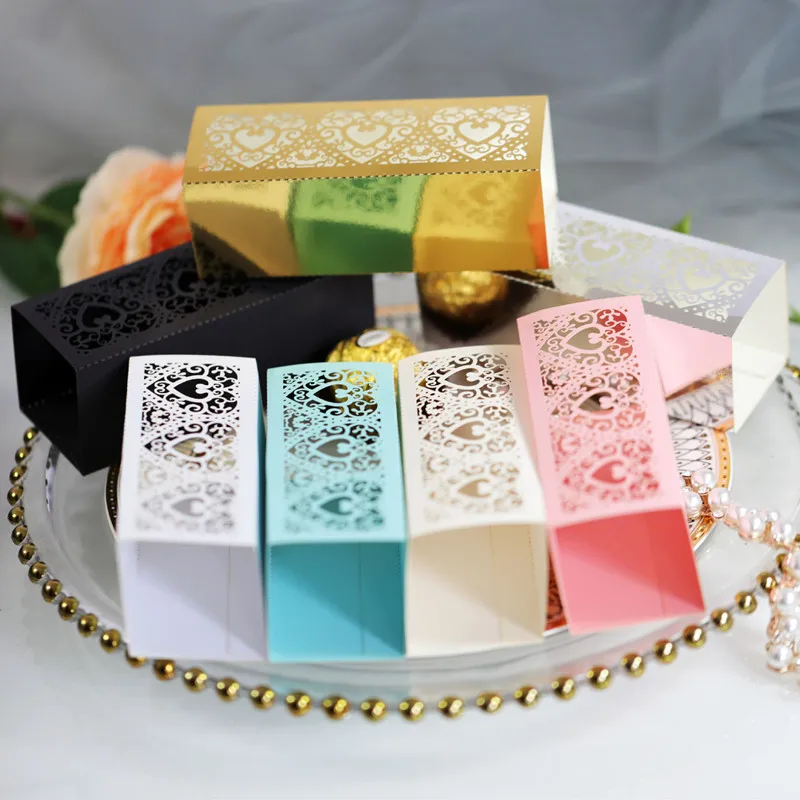 12*4*4cm Love Heart Laser Cut Hollow Favors Gifts Paper Box Candy Dragees Box for Wedding Party Chocolate Paper Boxes 100pcs/lot