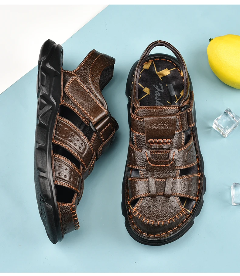 Echt leder Freizeit schuhe für Männer hochwertige klassische Herren Sandalen Sommer Outdoor Walking Herren Turnschuhe atmungsaktive Herren Sandalen – Detail 26