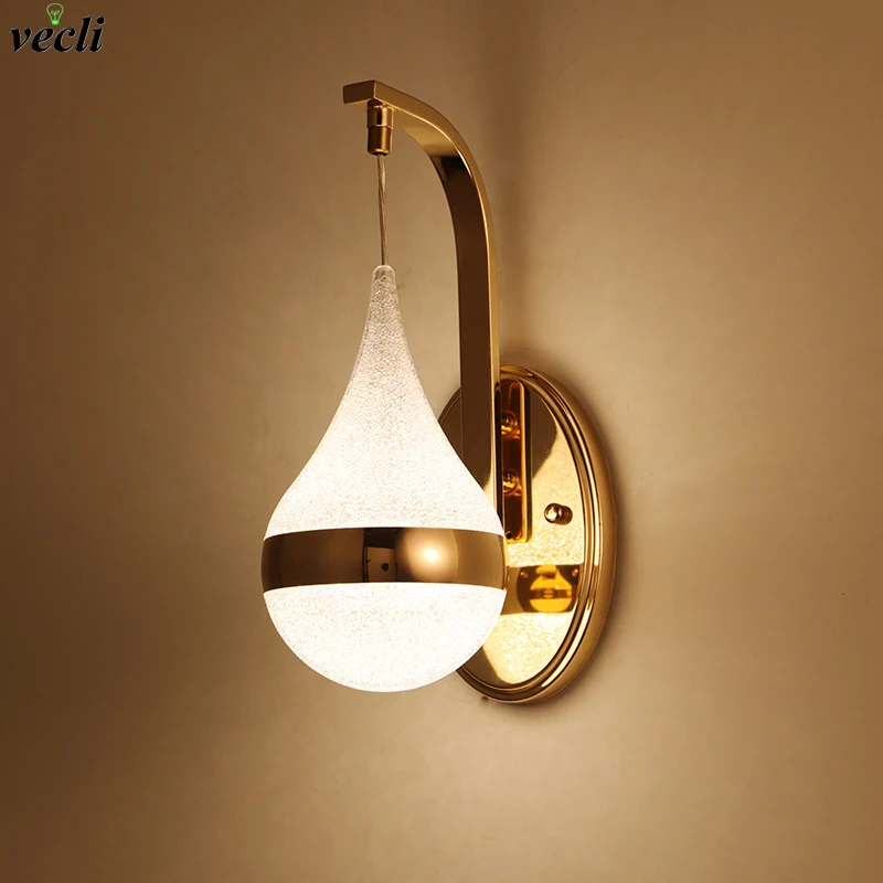 Modern LED Wall Lamp Gold Iron Bedside Lamps Home Stairs Vintage Loft Sconce Wall Lights Aisle Lighting Decorative Fixtures