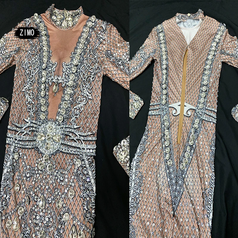 Elegancka brokatowa sukienka z kryształkami pióro seksowna wieczorowa impreza celebrytów urodziny sukienki z długim rękawem kostiumy sceniczne dla piosenkarzy