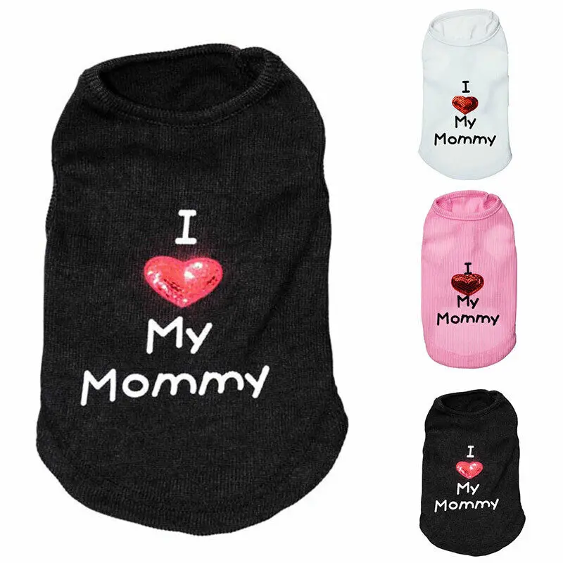 Dog Pet Clothes Summer Heart Letters Print Puppy Costumes I Love My Mommy Vest Sleeveless Puppy T-Shirts Apparel For Small Dogs