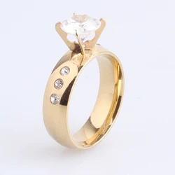 wedding rings 6mm gold color silver color 6 rhinestone zircon Stainless Steel Wedding rings for women men wholesale