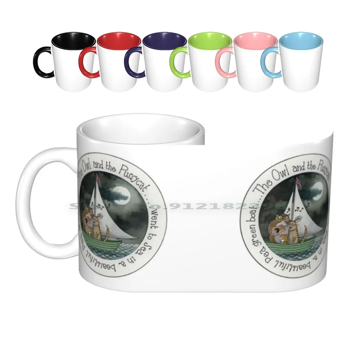 Owl And The Pussycat Ceramic Mugs Coffee Cups Milk Tea Mug Owl Pussycat Honey Guitar Owl And Pussycat Watercolor Circle Nursery