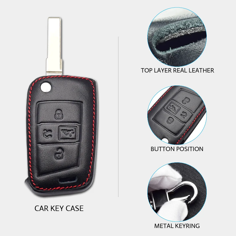 Real Leather Car Key Case For VW Volkswagen MK7 Golf 7 GTI 2017 2018 4 Buttons Folding Remote Fob Cover Keychain Protector Bag