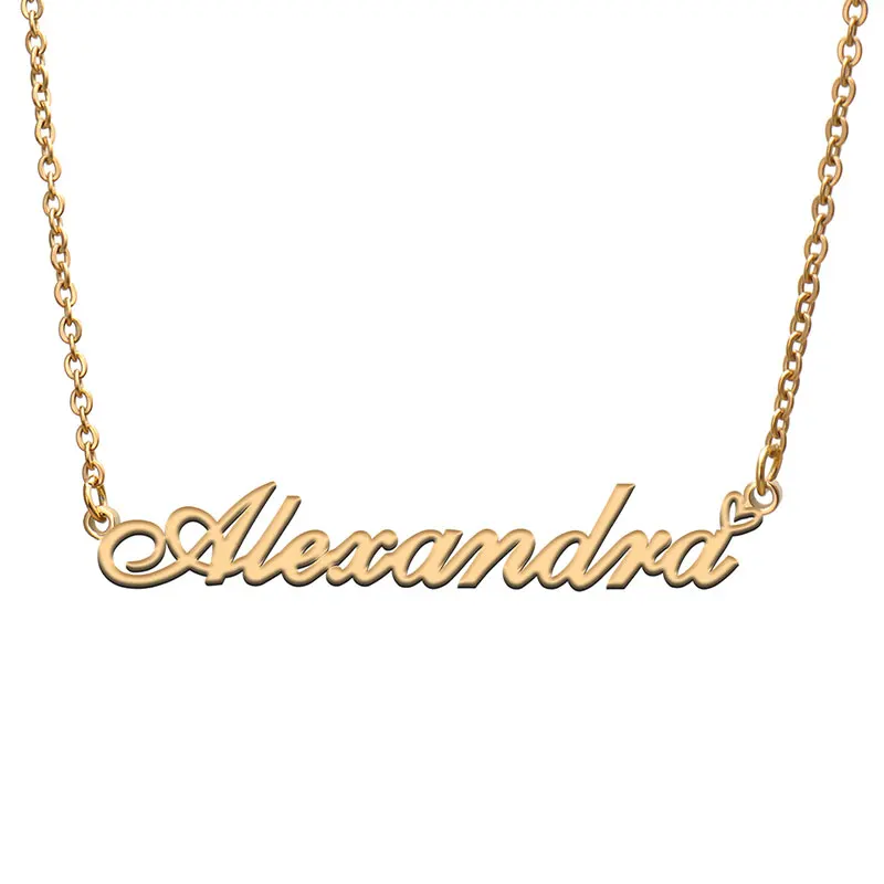 Alexandra with Heart Name Necklace for Women Stainless Steel Jewelry Nameplate Pendant Femme Mother Girls Jewelry