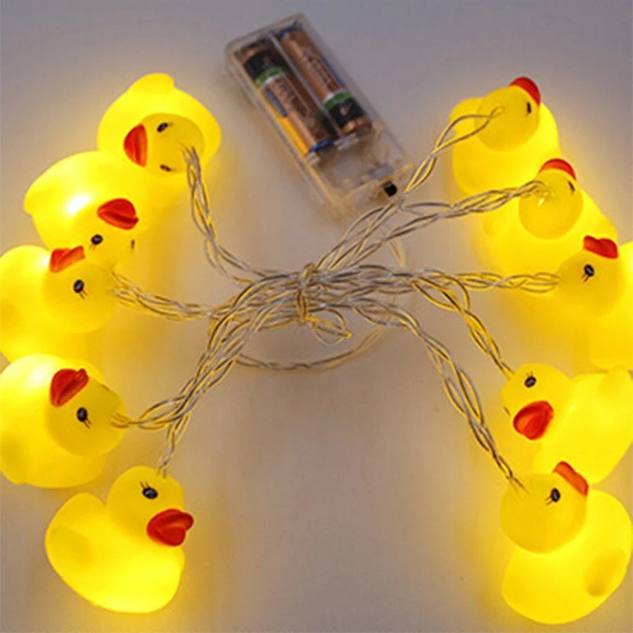 Guirnalda de luces LED de pato amarillo, accesorio que funciona con pilas, para Navidad, boda, fiesta, Año Nuevo, 10/20 unidades