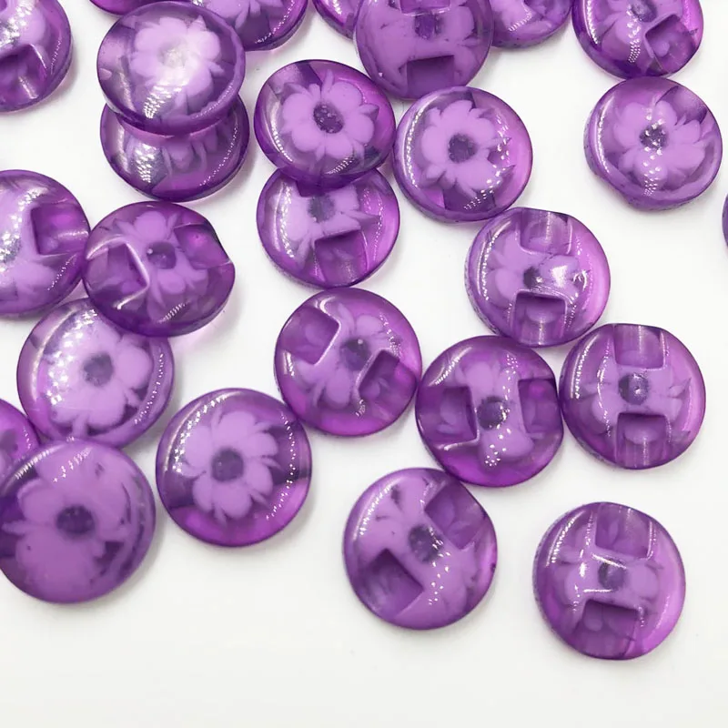 50pc Lots 14mm Purple color flower Plastic Buttons sewing/appliques/craft PT11