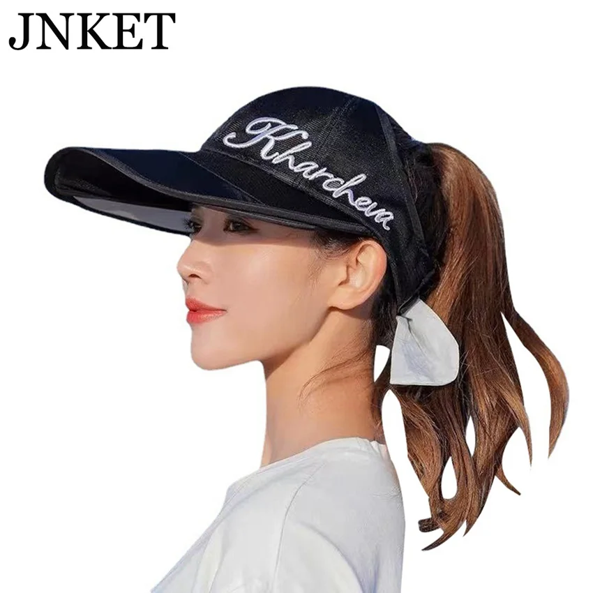 JNKET Women Wide Brim Visor Sun Hat Empty Top Hat Summer Breathable Sunhat UV Protection Caps Retractable Pull Plate