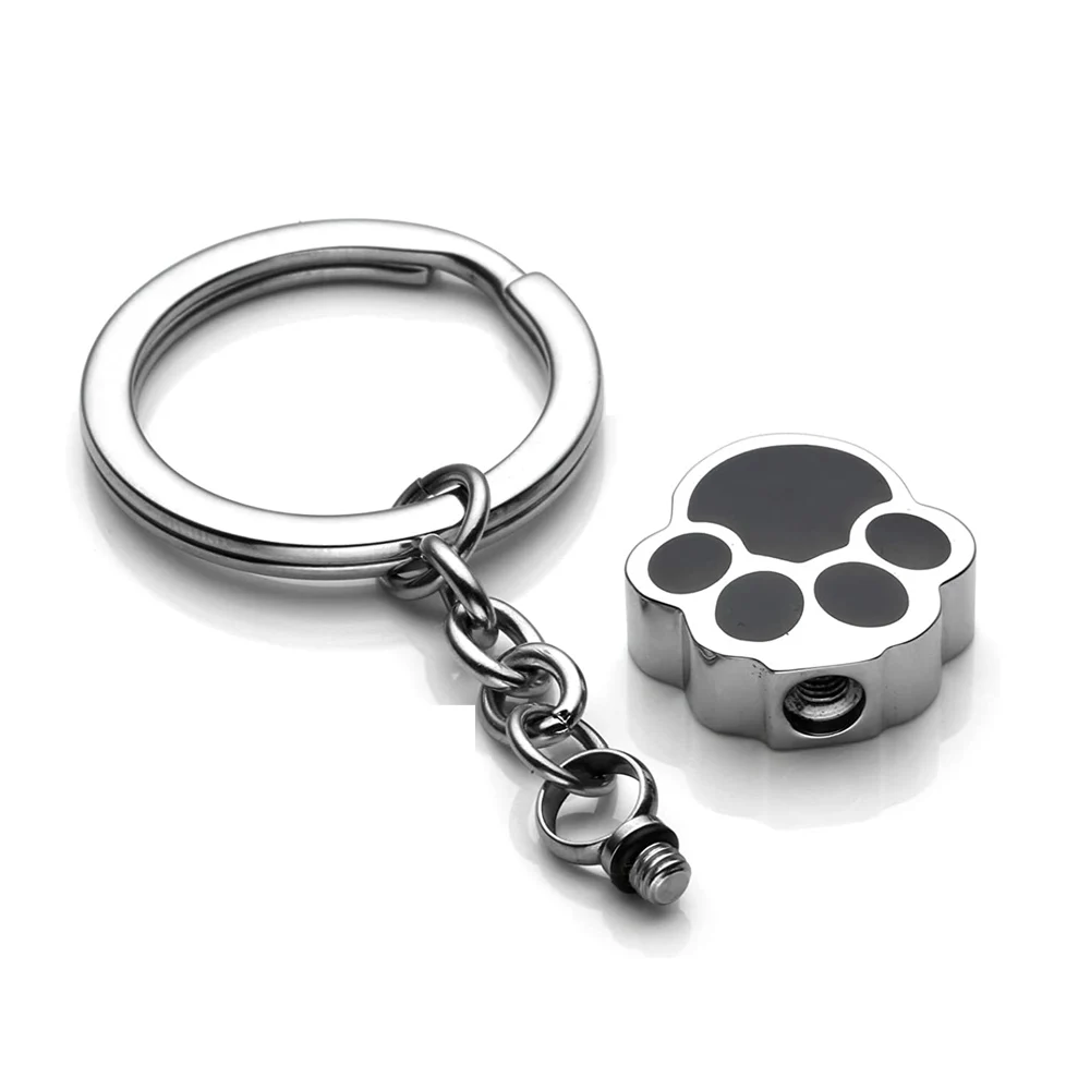 Stainless steel dog paw print urn keychain cremation jewelry for ash holder keepsake funeral souvenir beloved pet