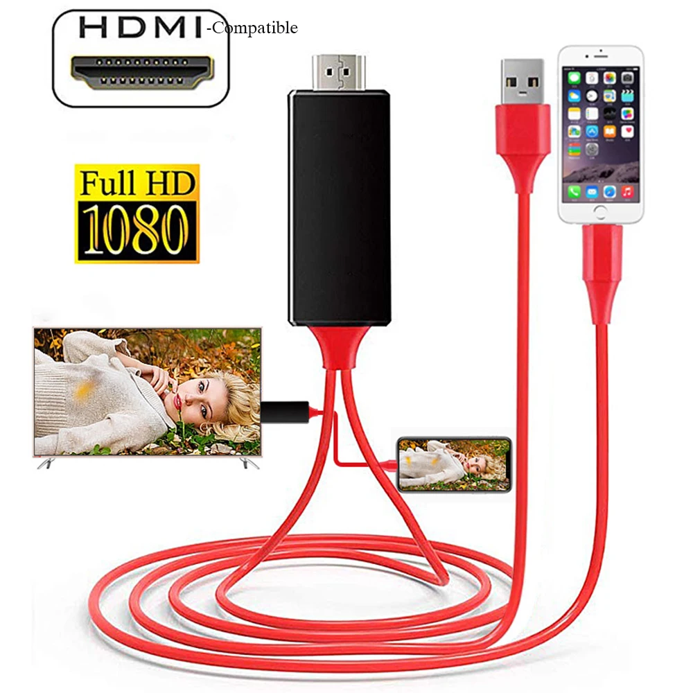 Hdmi-Compatibele Kabel 2M 8Pin Naar Male Hd Converter Adapter Usb Kabel Voor Hdtv Tv Digitale Audio Adapter kabel Voor Iphone Ios