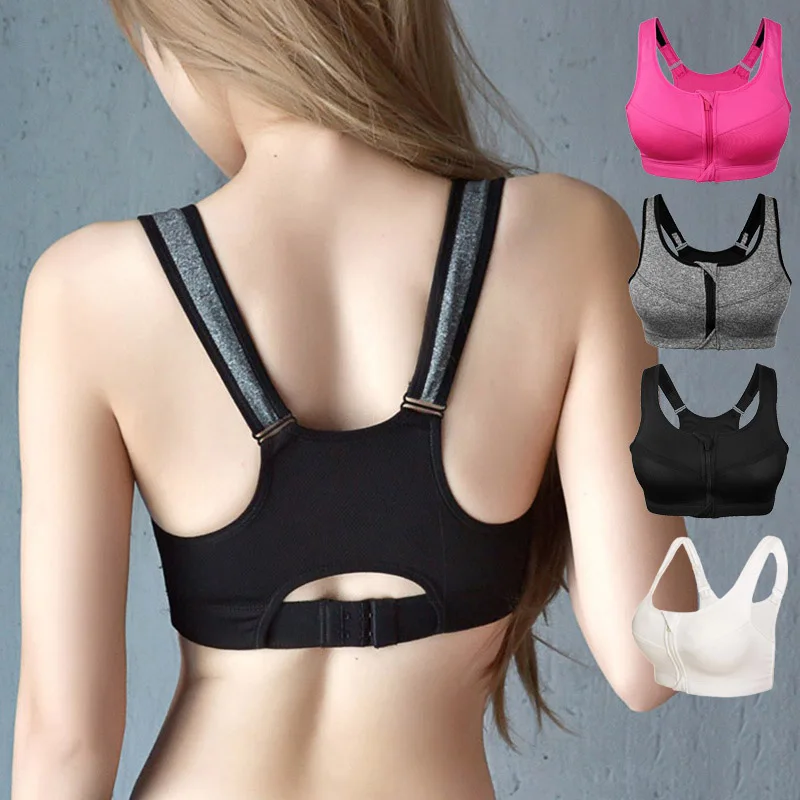 1PC 5XL Women Zipper Push Up Sports Bras Vest Underwear Shockproof Breathable Gym Fitness Athletic Running Sport Tops