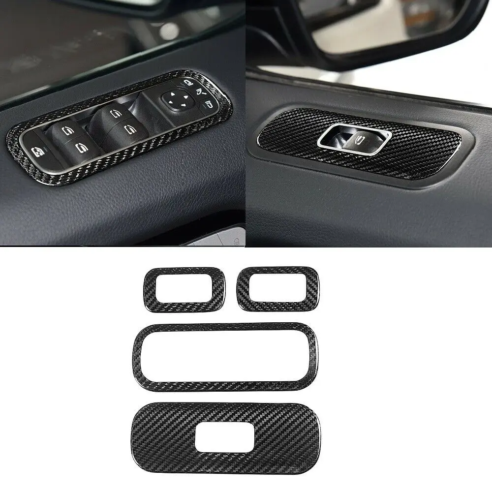 

4PCS Real Carbon Fiber Inner Window Lift Switch Button Frame Panel Trim Sticker For Mercedes BENZ W464 G63 G500 G550 2019-2020