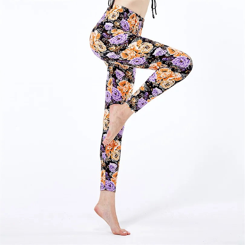 INDJXND Leggings Print Flower Hip Push Up Running Women Ankle-length Pants Elastic Waist Quick Dry Skinny Spandex Polyester Soft