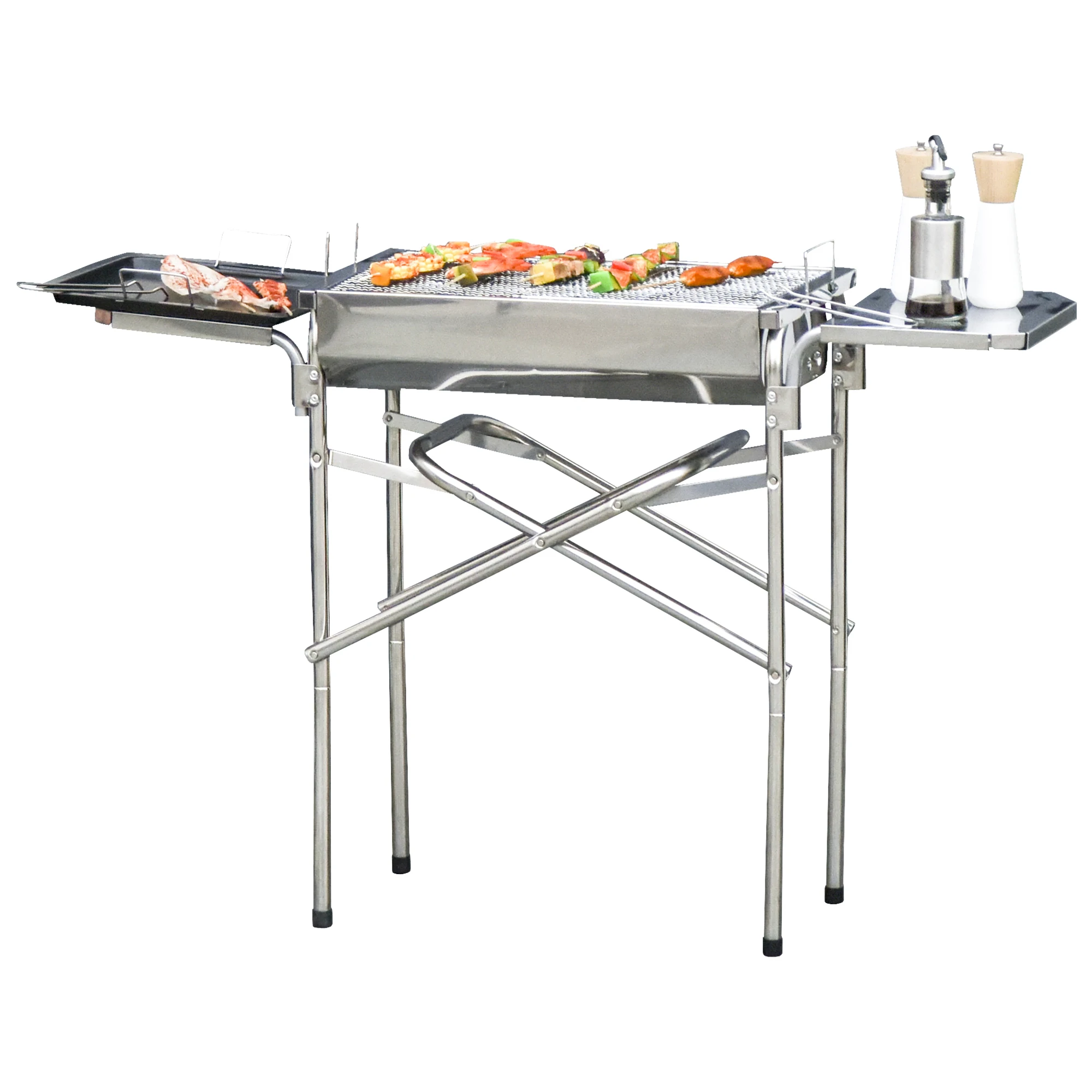 Outsunny stainless steel charcoal barbecue with grills folding pan tray for Camping Garden