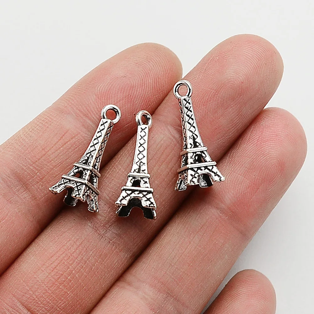 30pcs/lot--21x8x8mm,3D Eiffel Tower Charm Travel Charms ,Antique Silver Plated Pendant,DIY Jewellery Making Finding Supplies