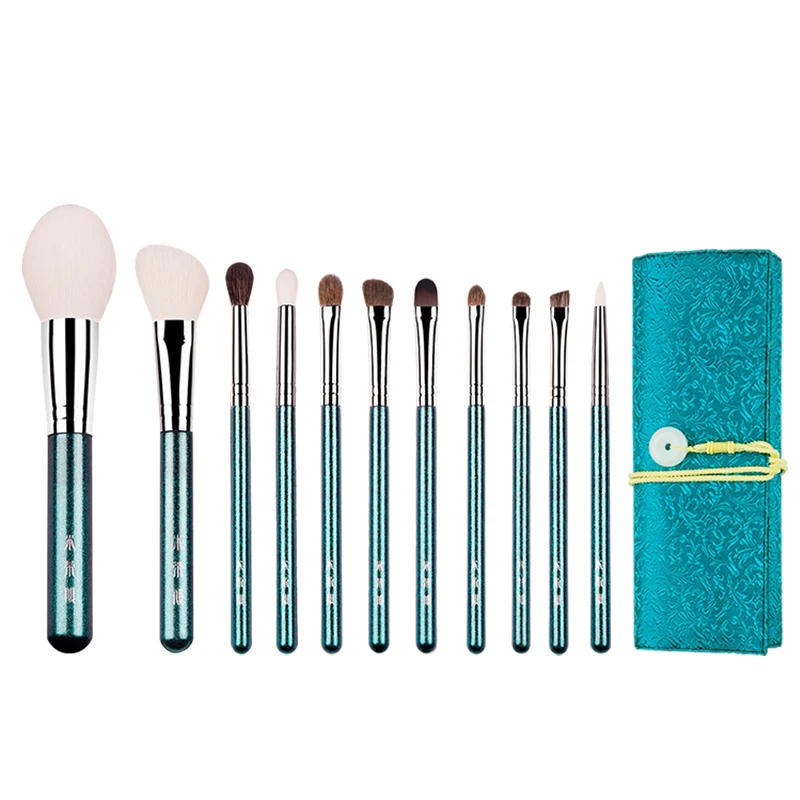 MyDestiny Green vine 11pcs Makeup Brush Set Made of Soft Animal and Synthetic Hair Include Face and Eye Brush Free Brush Pack