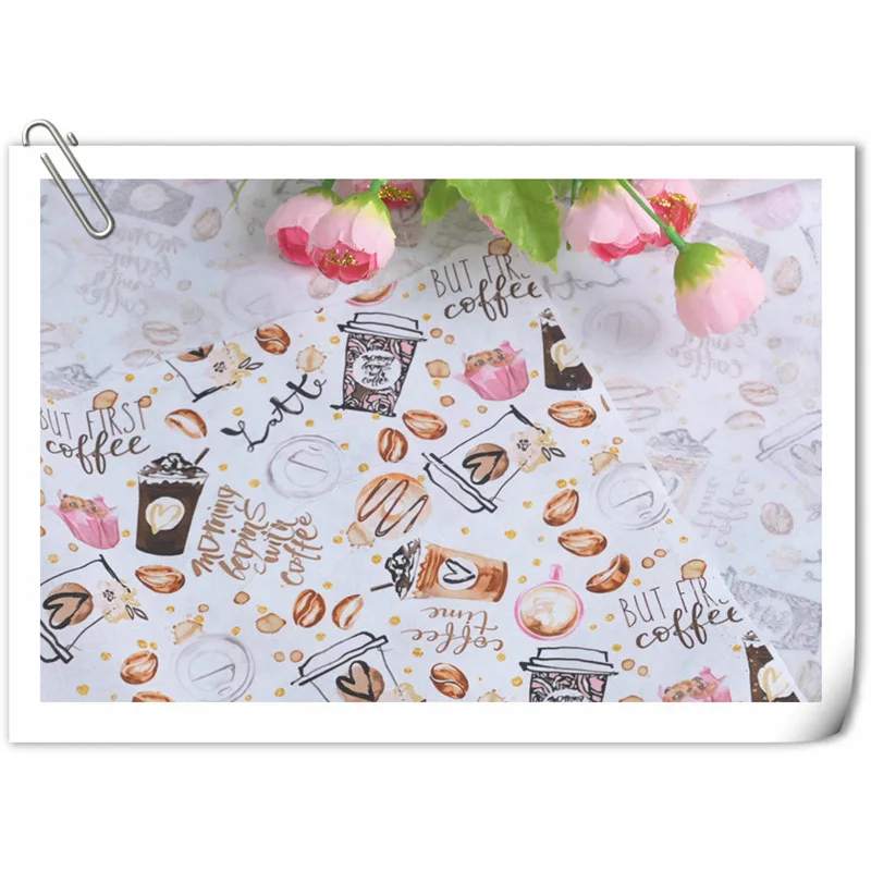 Half Yard 100% Cotton Fabric With Northern Europe Beverage Coffee Print Handmade DIY Bag Garment Shirt Material CR-1298