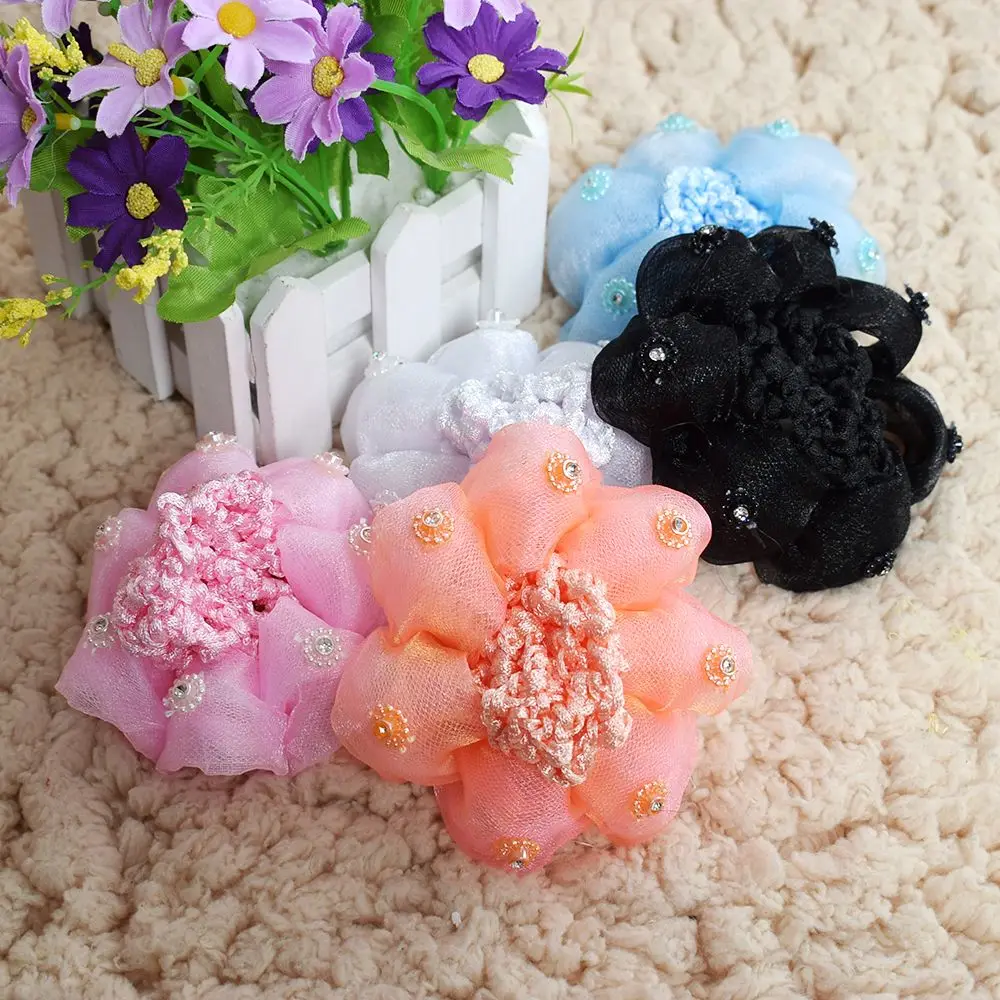 Fashion Flower Show Disc Hair Net Girl Kid Ballet Dance Skating Snoods ElasticTie Bun Cover Black Headwear Styling Accessory