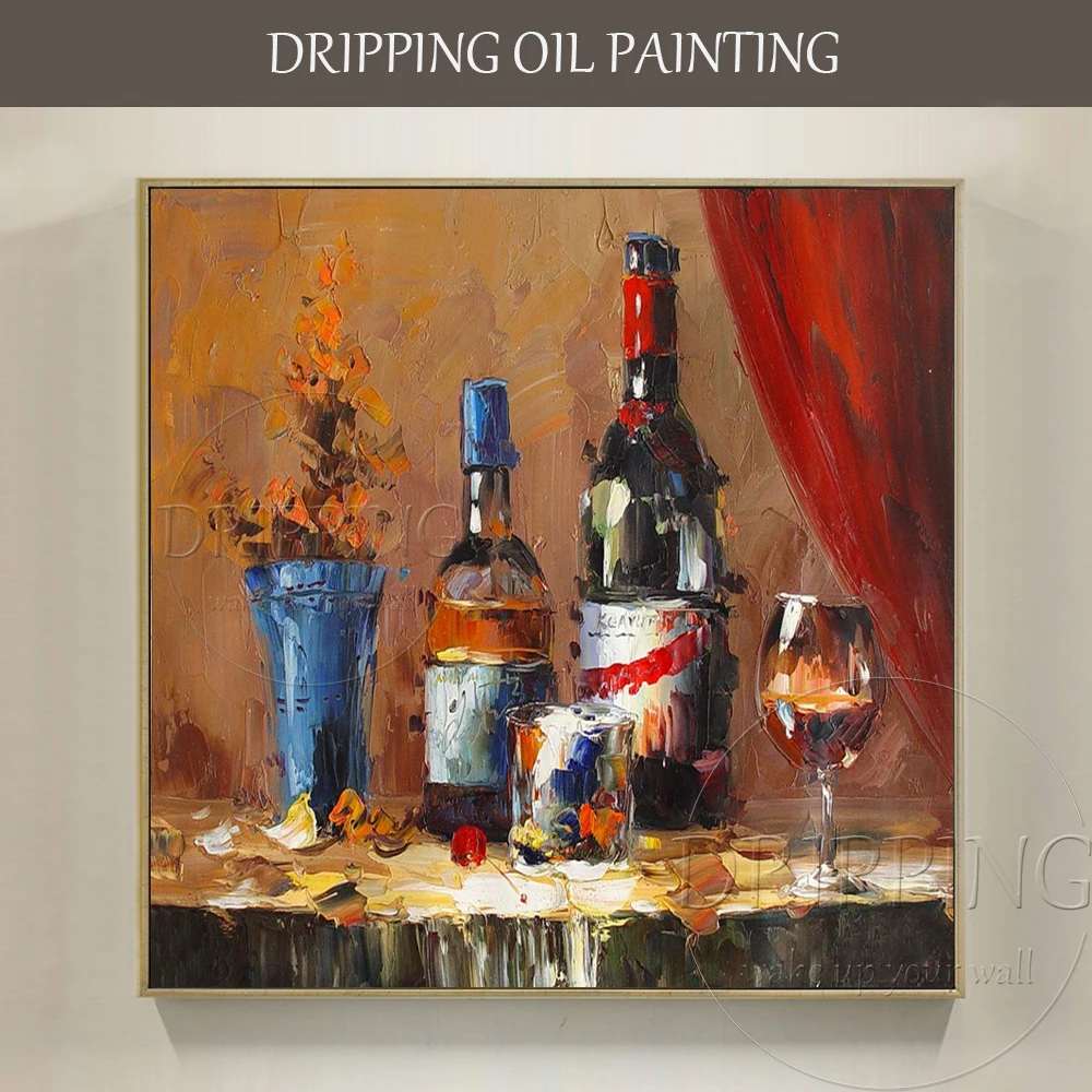 New Arrivals Pure Hand-painted High Quality Impressionist Red Wines Acrylic Painting Beautiful Wall Art Red Wine Knife Painting