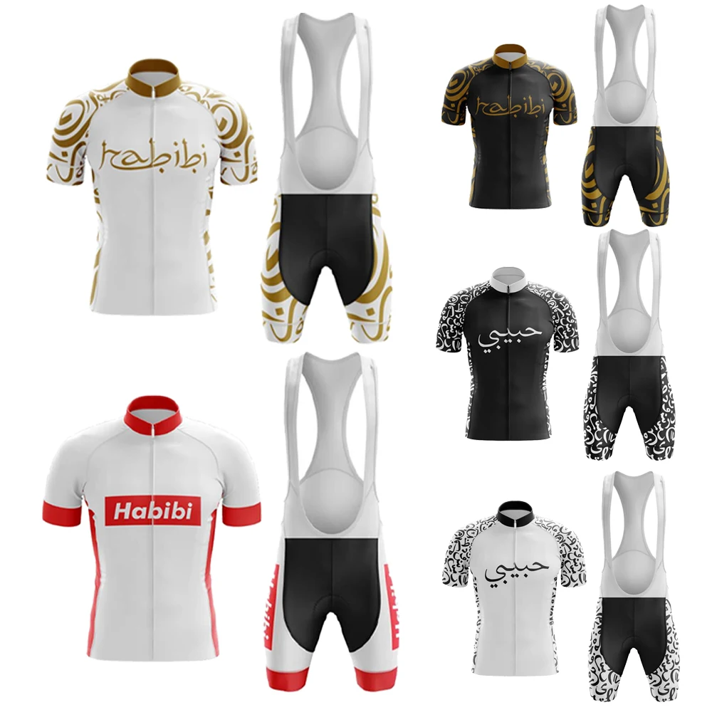 habibi-サイクリング-ジャージ-セット-半袖-バイク-ウェア-キット-ビブショーツ-ゲル-通気性-パッド-トライアスロン