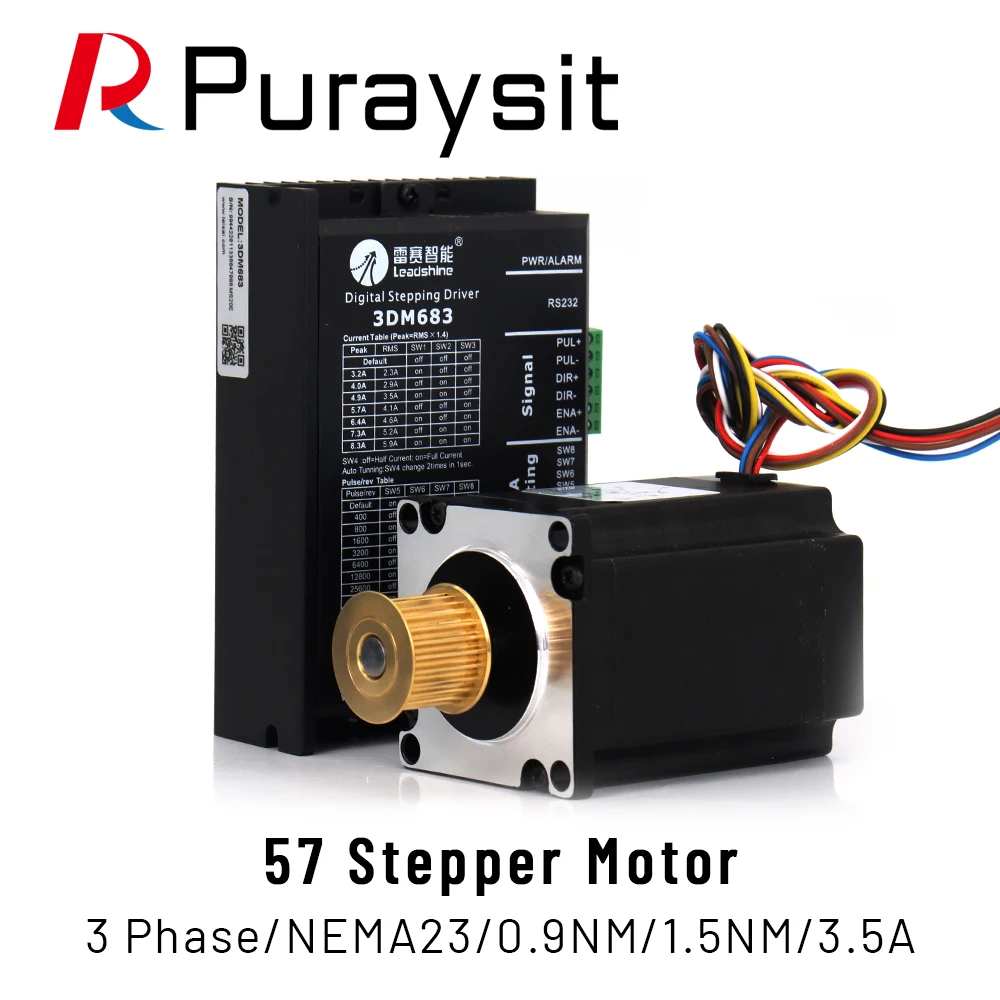 

Puraysit 3 phase 57 Stepper Motor NEMA23 3DM683+573S09-L/573S15-L 0.9NM 1.5NM 3.5A use for Laser Cutting Machine