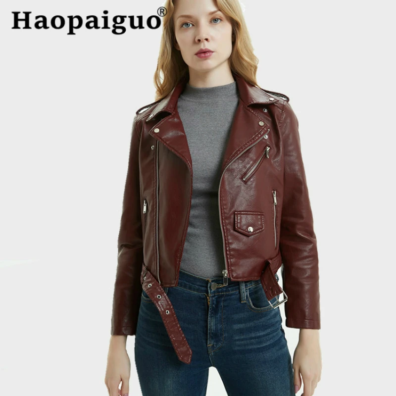 2019 Winter Autumn Women PU Faux Soft Leather Jacket Long Sleeve Pink Biker Coat Zipper Design Motorcycle PU Yellow Black Jacket