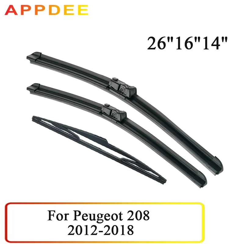 APPDEE Wiper Front & Rear Wiper Blades Set For Peugeot 208 2012-2014 2015 2016 2017 2018  Windshield Windscreen Window 26