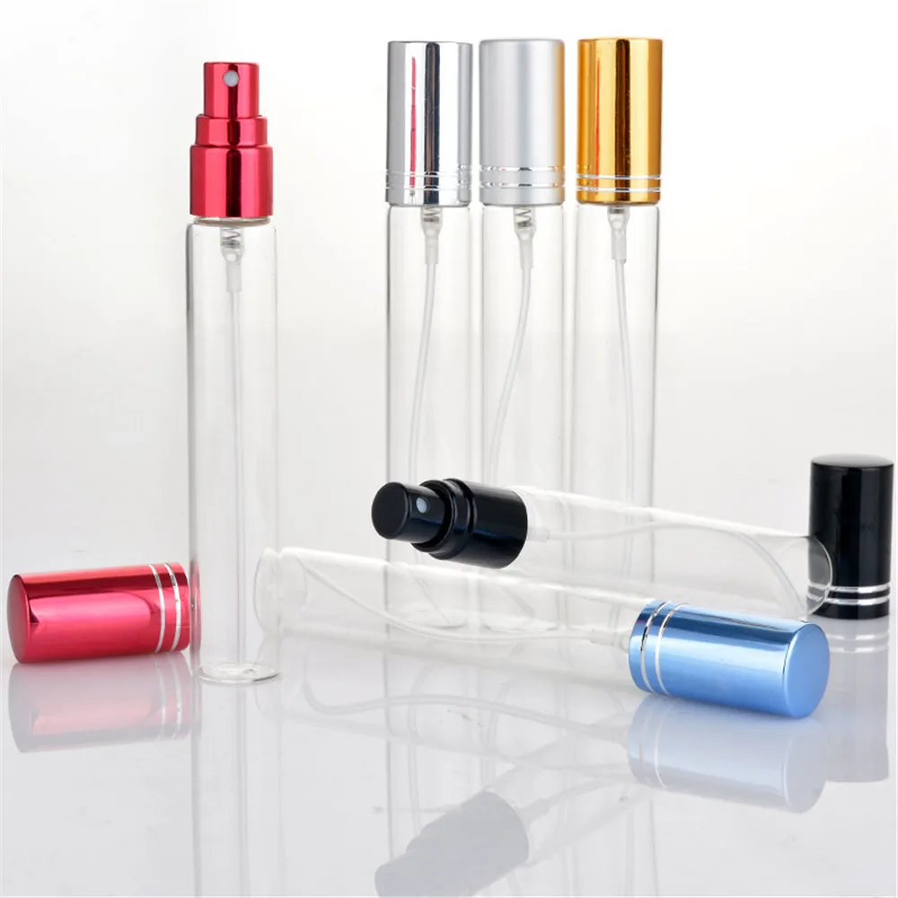 10ML 15ML Clear Glass Spray Bottle Perfume Atomizer With Aluminum Gold Black Cap Mini Sample Vials Thin Glass Bottle