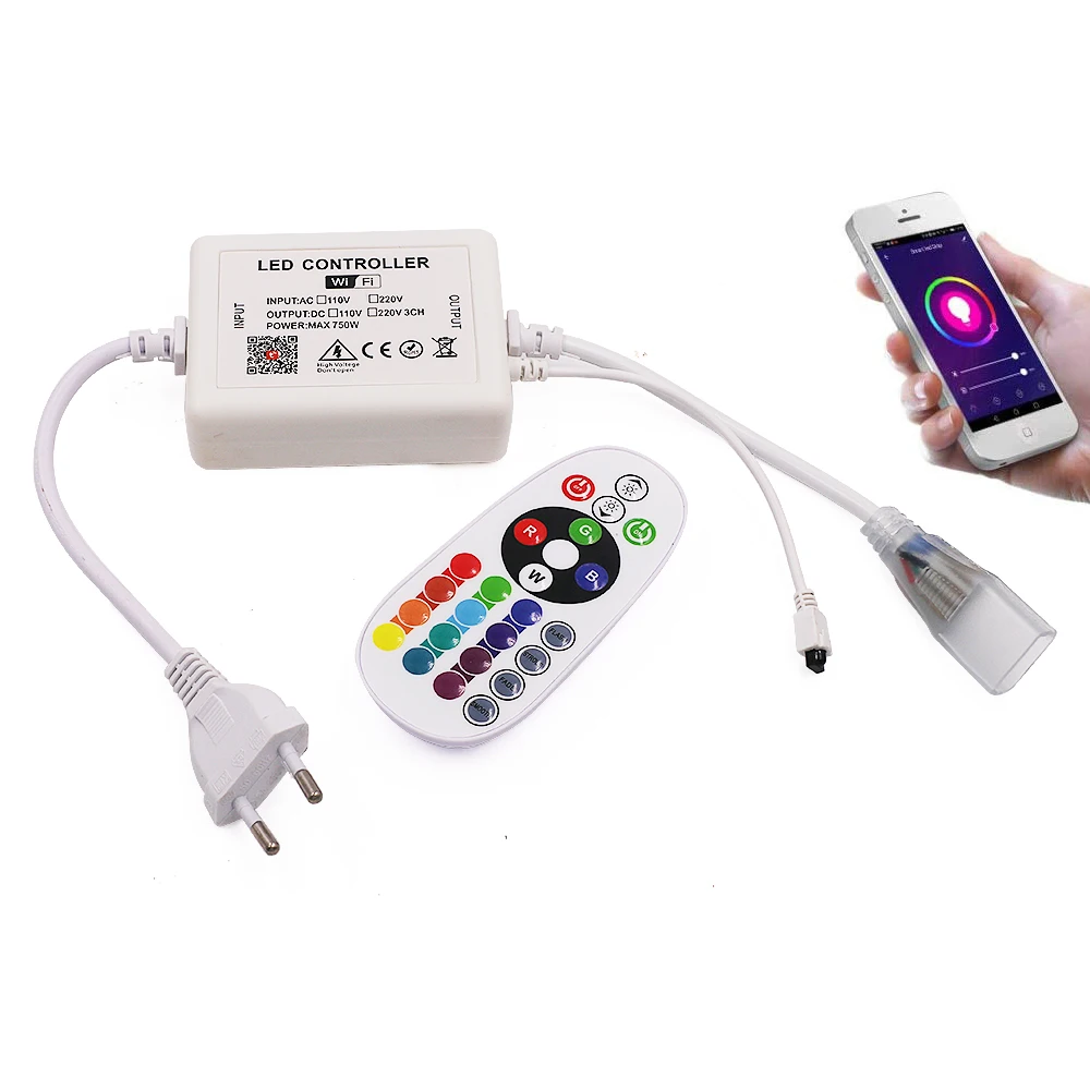 WIFI RGB Controller 110V 220V 750W Smart Led Controller with 24Keys IR Remote Control EU UK US AU Plug for RGB 2835 5050 Strip